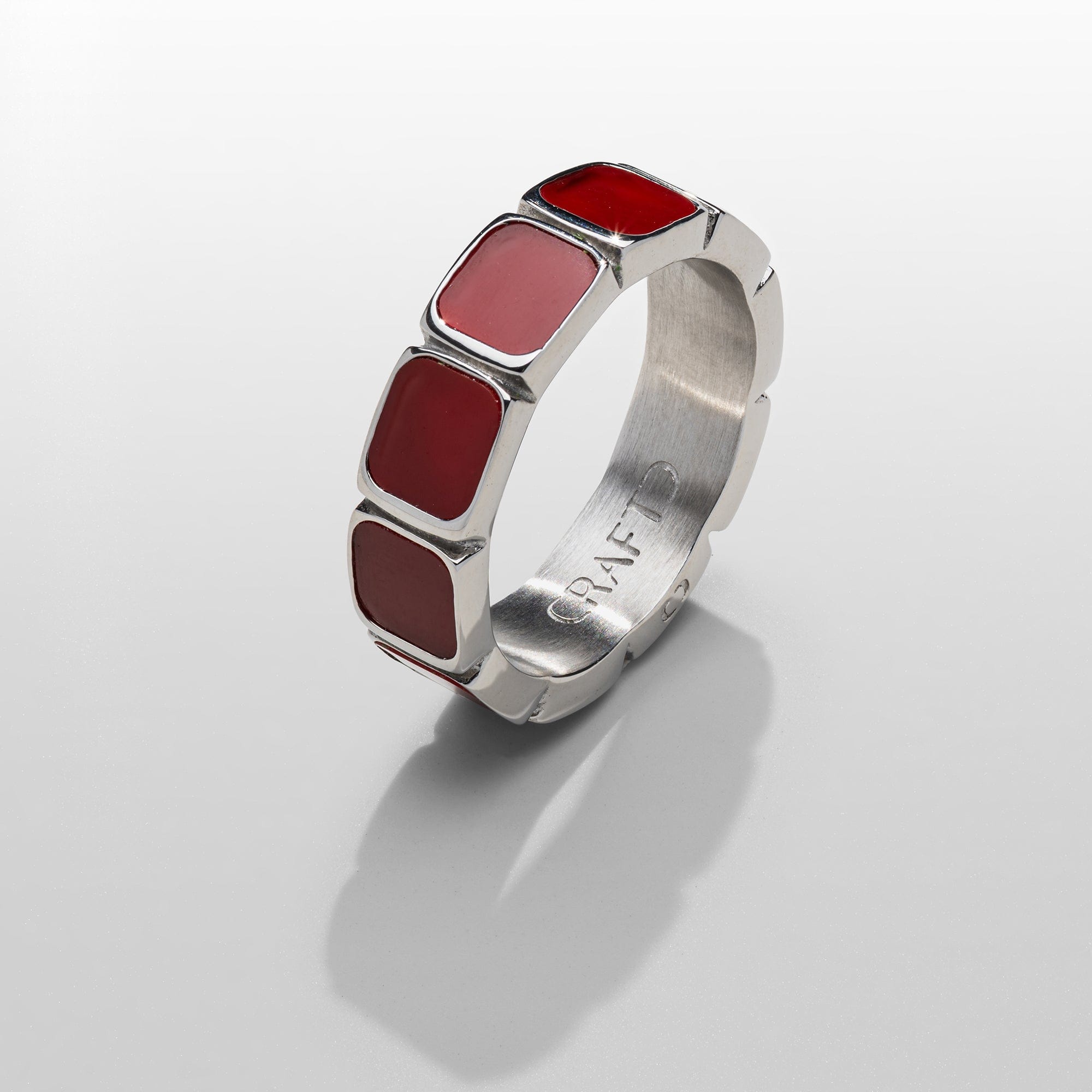 Red Stone Band Ring (Silver)