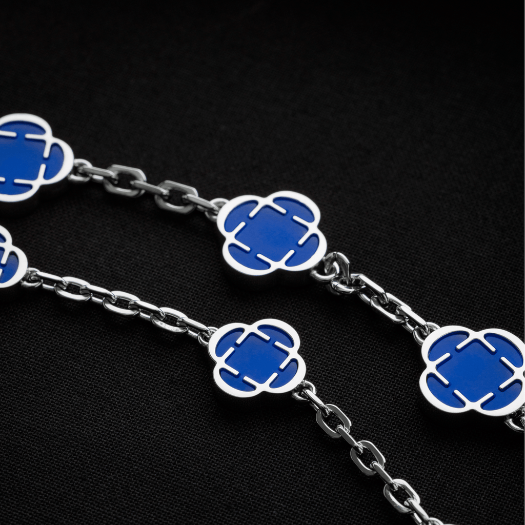 Blue Clover Stone Necklace (Silver)