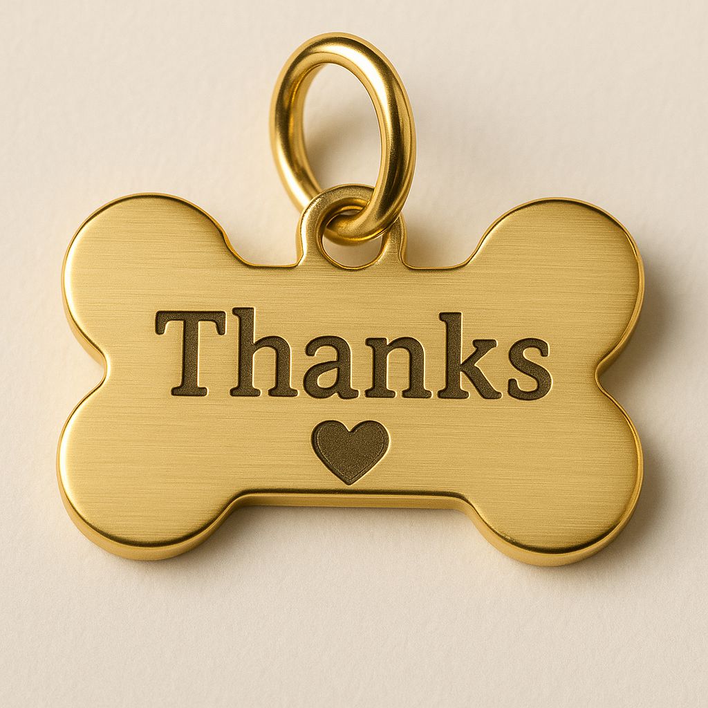 Gold Bone-Shaped Tag – “Thanks”