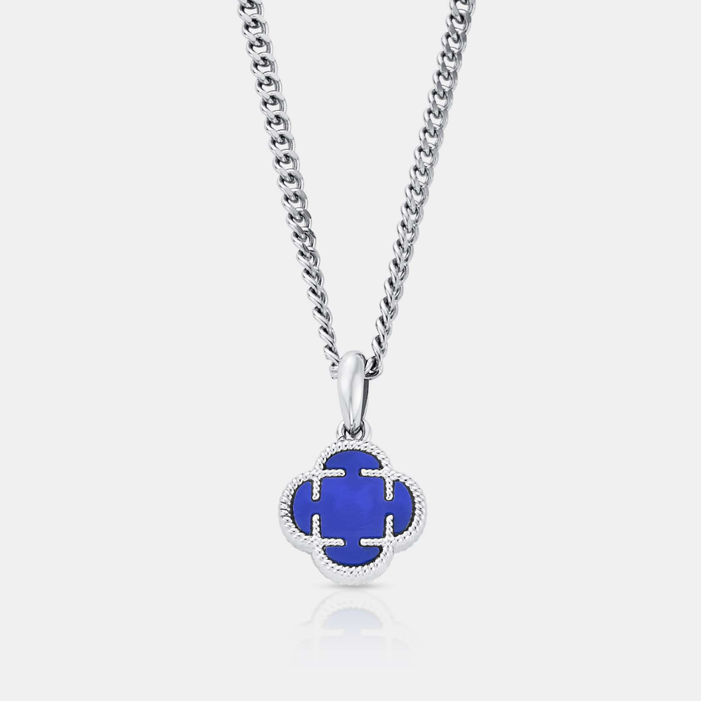 Blue Clover Stone Pendant (Silver)