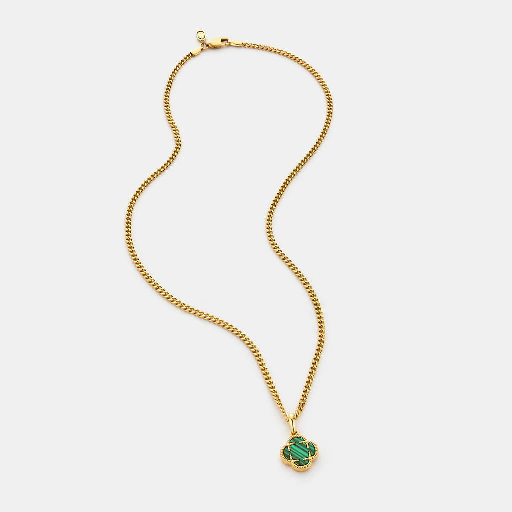 Malachite Clover Stone Pendant (Gold)