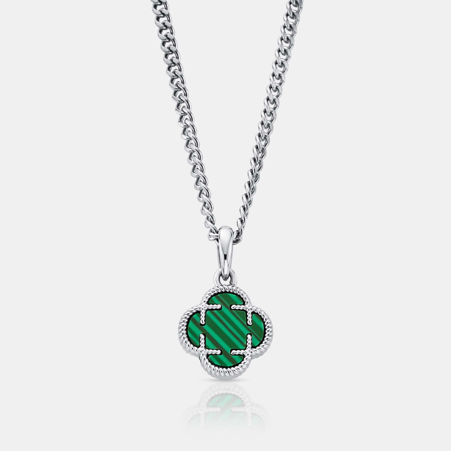 Malachite Clover Stone Pendant (Silver)