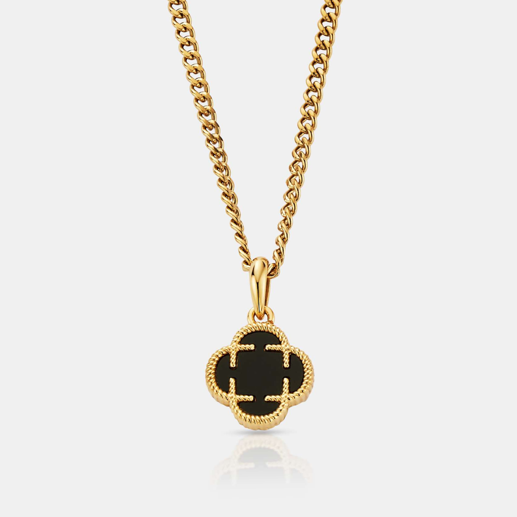 Onyx Clover Stone Pendant (Gold)