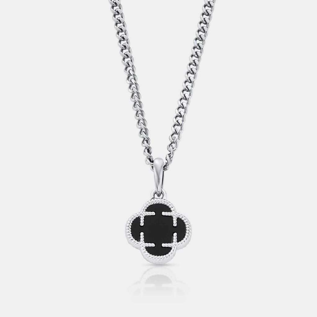 Onyx Clover Stone Pendant (Silver)
